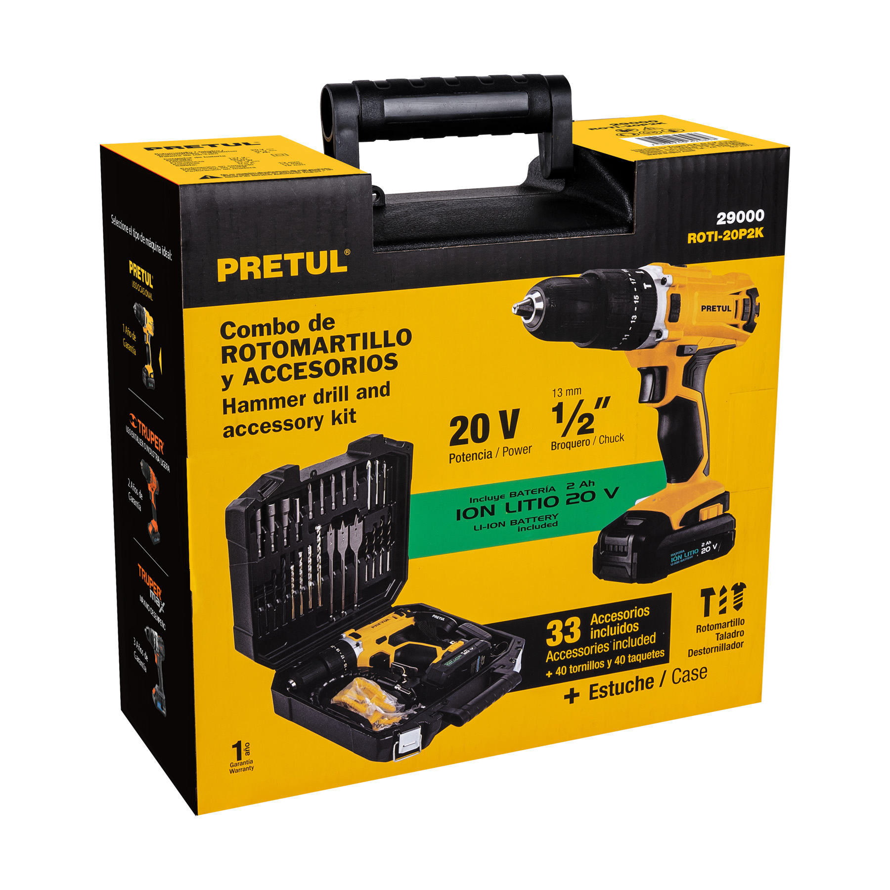 Kit Rotomartillo/destornillador 1/2", 20v, 32 Acc., Pretul - Image 5