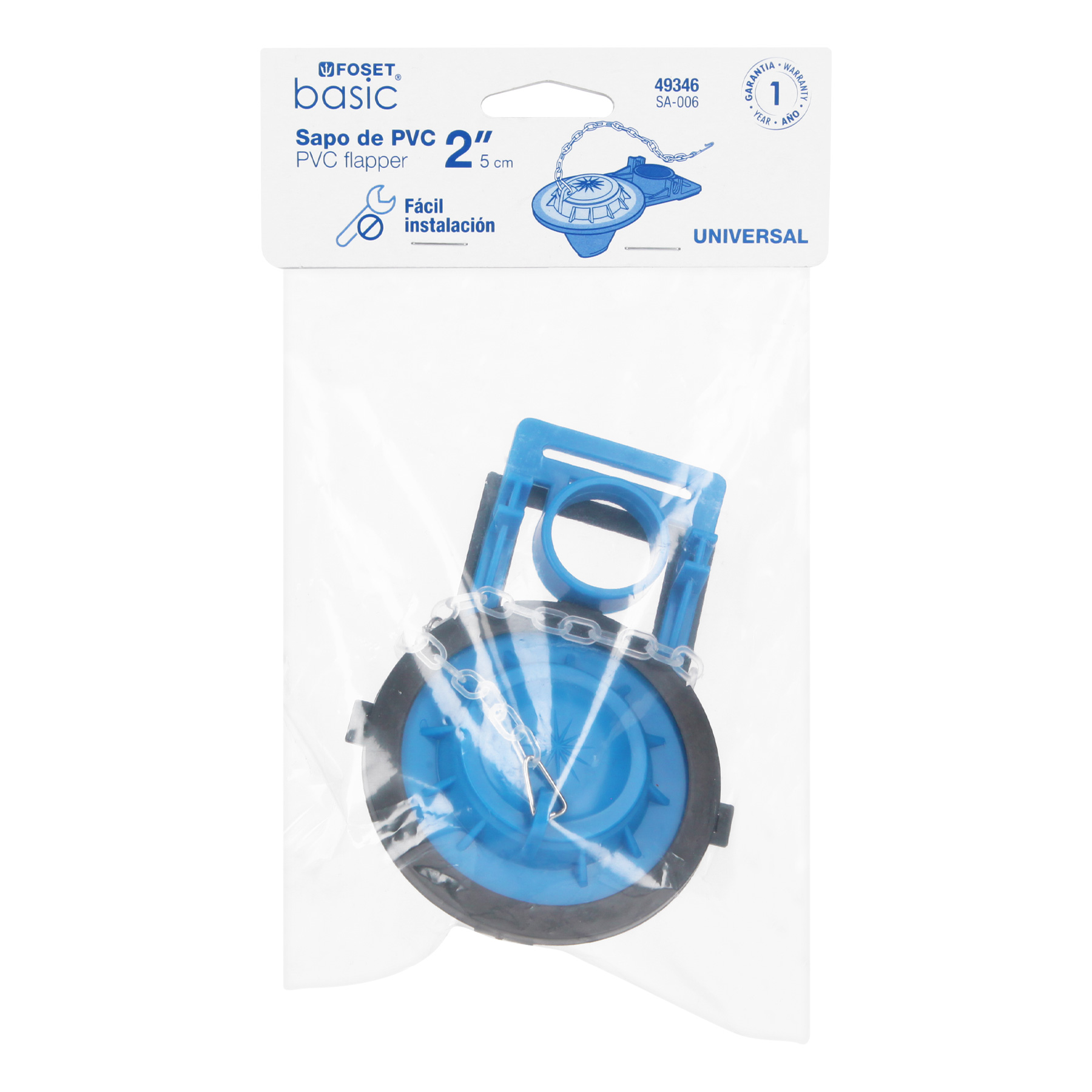 Sapo 2" para Wc, PVC Azul, Cadena Plástica, Foset Basic - Image 6