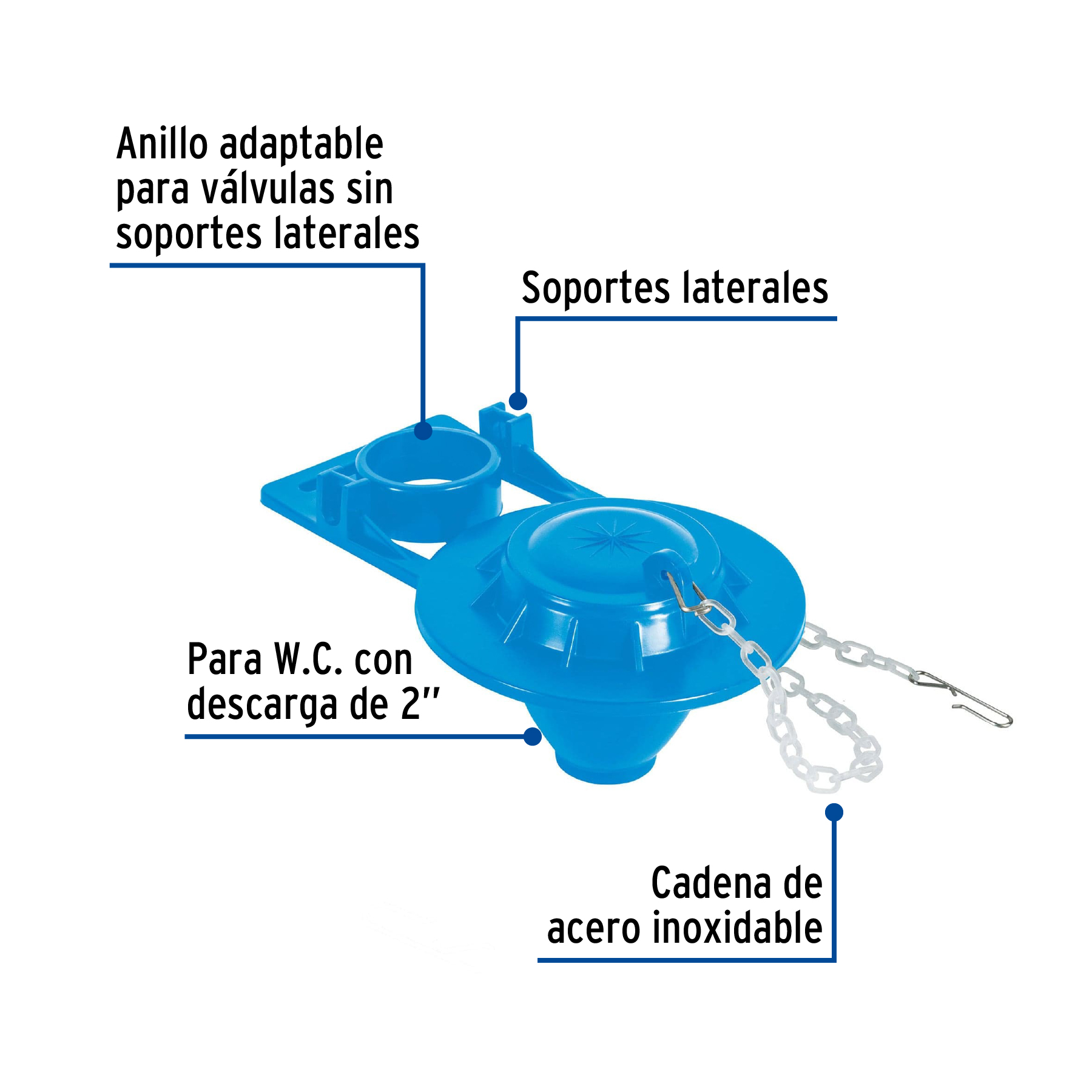 Sapo 2" para Wc, PVC Azul, Cadena Plástica, Foset Basic - Image 7