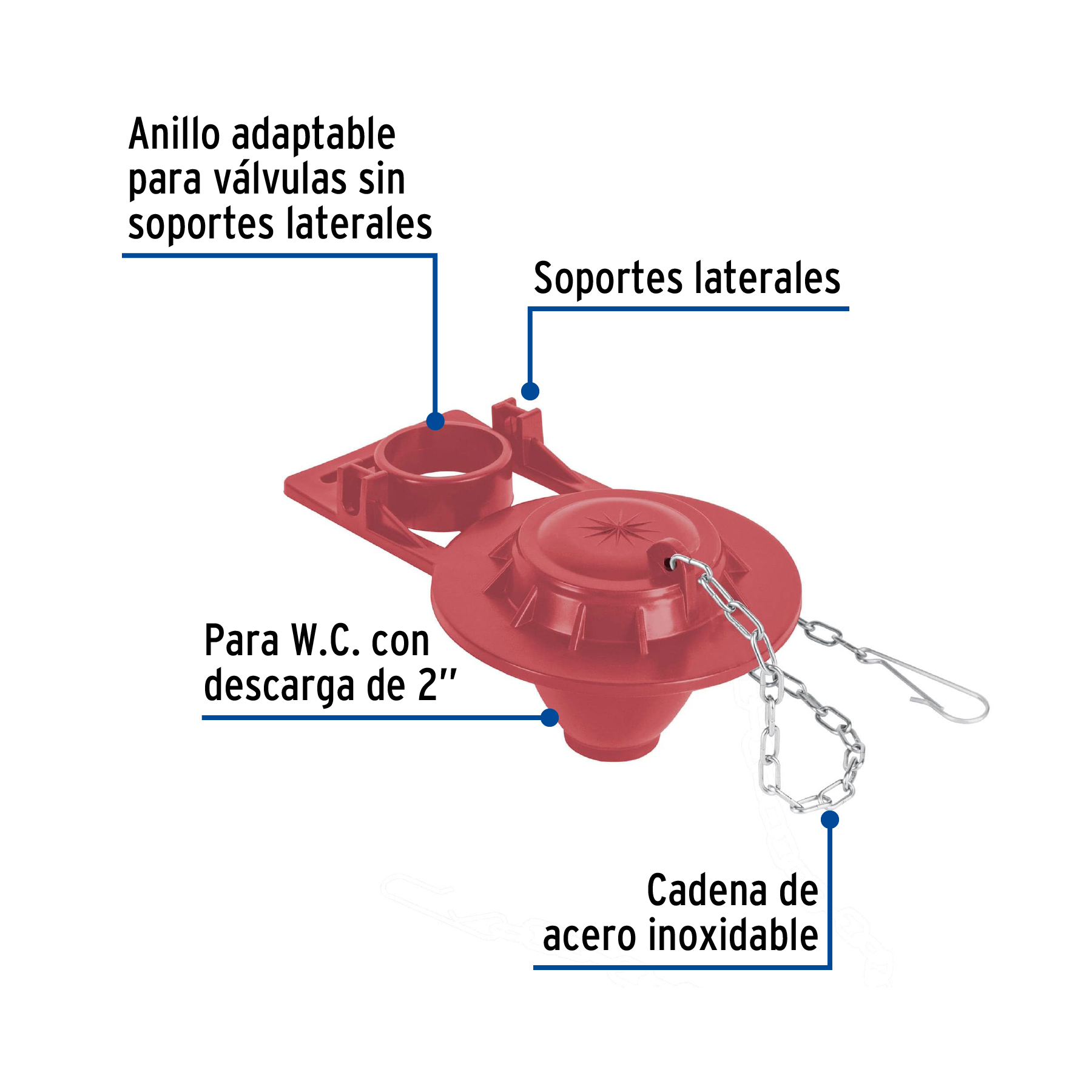 Sapo 2" para Wc, Silicona Roja, Cadena Inoxidable, Foset - Image 8
