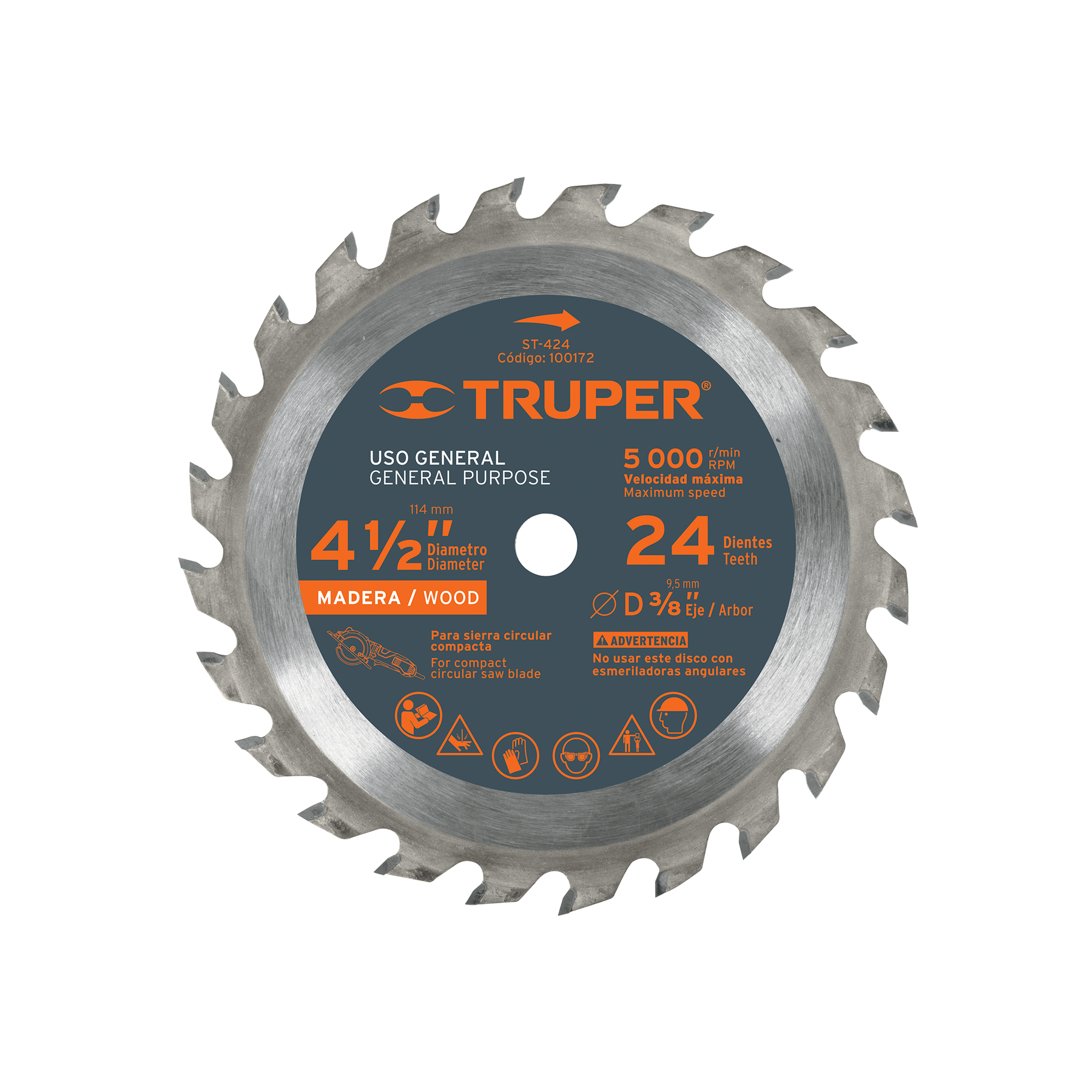 Disco Sierra 4-1/2" para Madera, 24 Dientes Centro 3/8