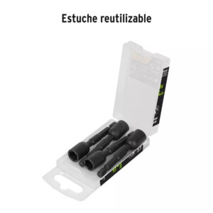 Estuche con 4 Dados Magnticos de Impacto 3/8" Largo 2-1/2