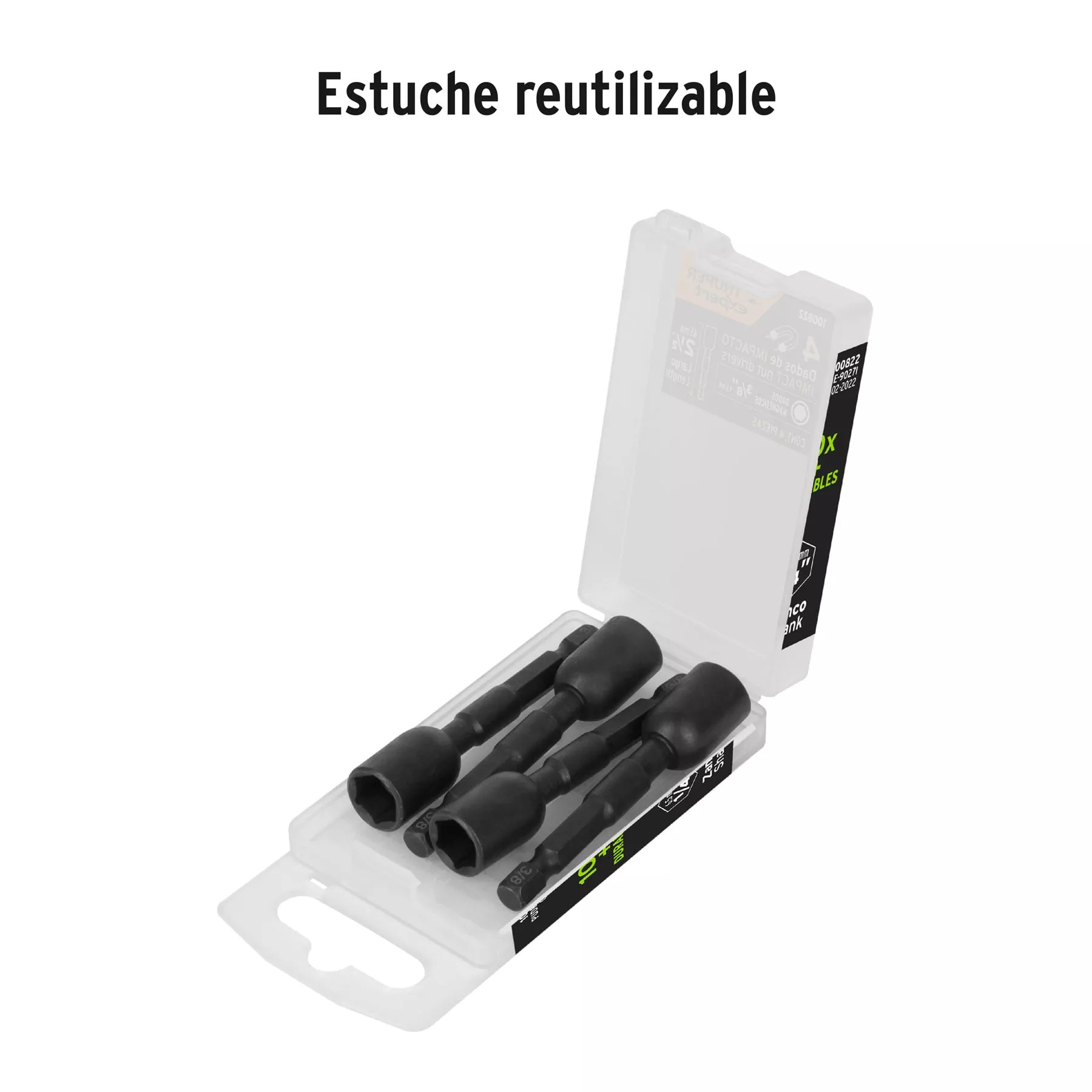 Estuche con 4 Dados Magnticos de Impacto 3/8" Largo 2-1/2