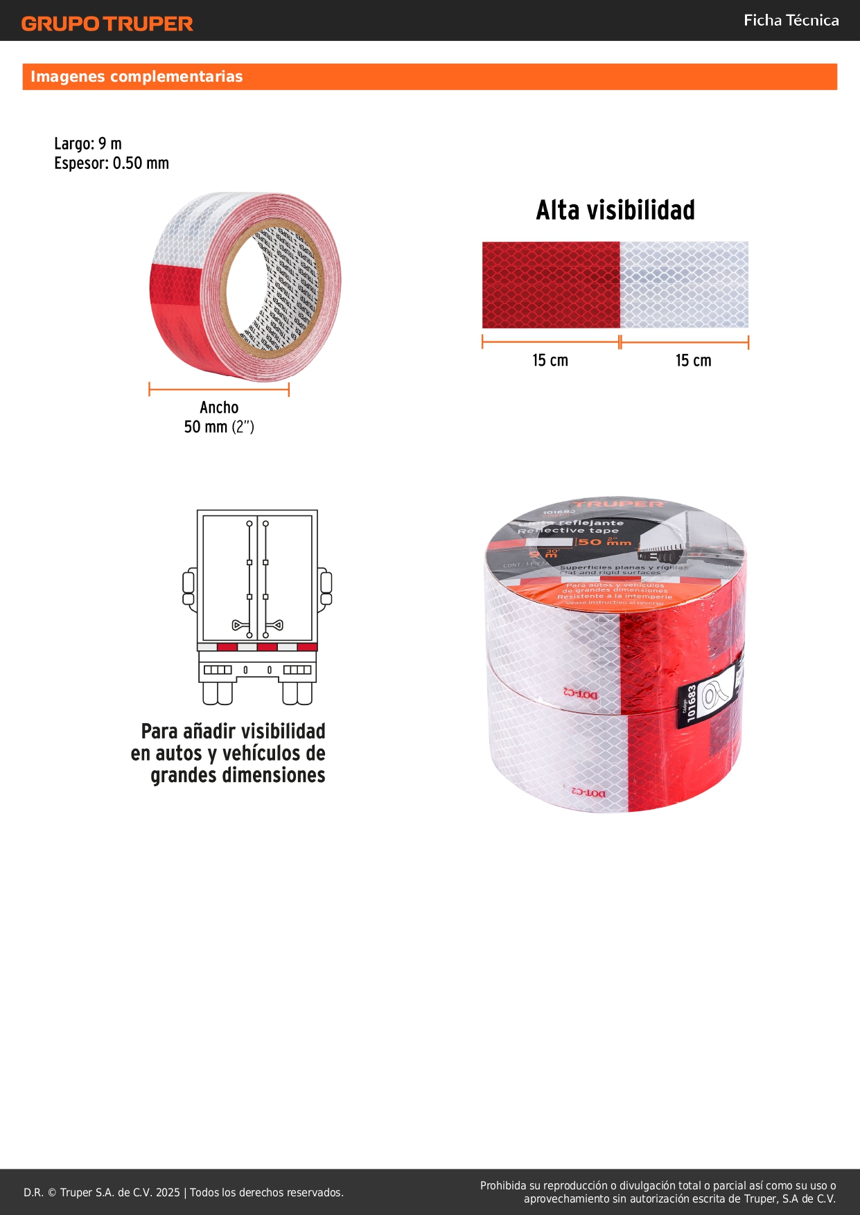 Rollo de 9 M X 2" de Cinta Reflejante de PVC, Truper