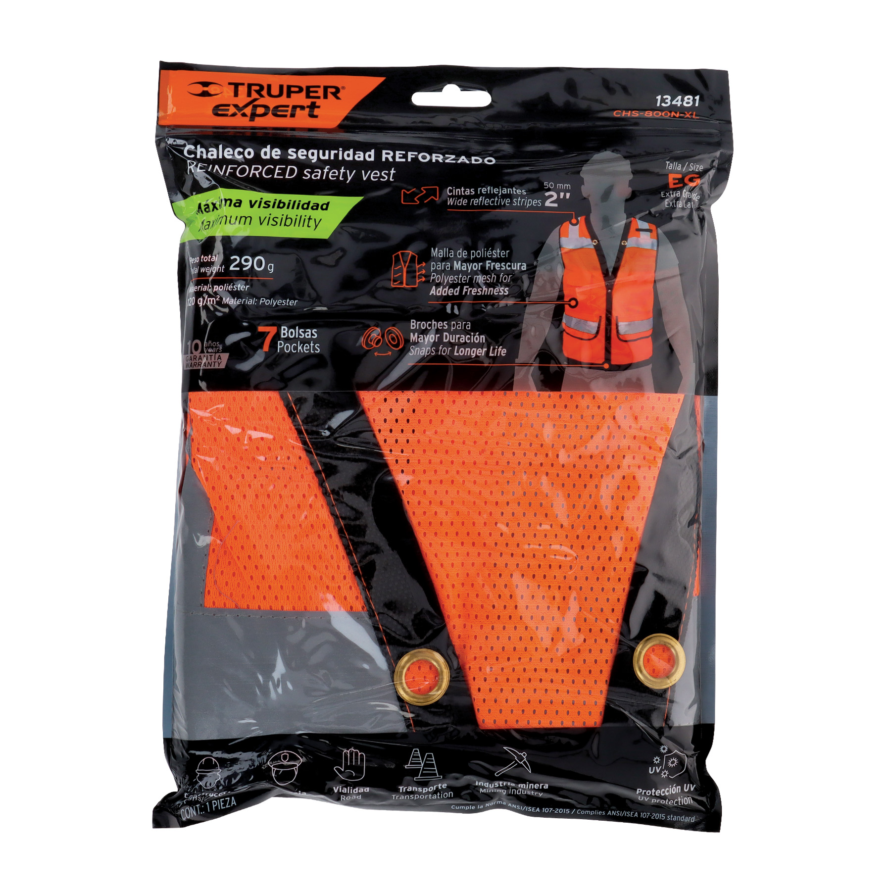 Chaleco de Seguridad de Alta Visibilidad, Naranja, Xg,expert