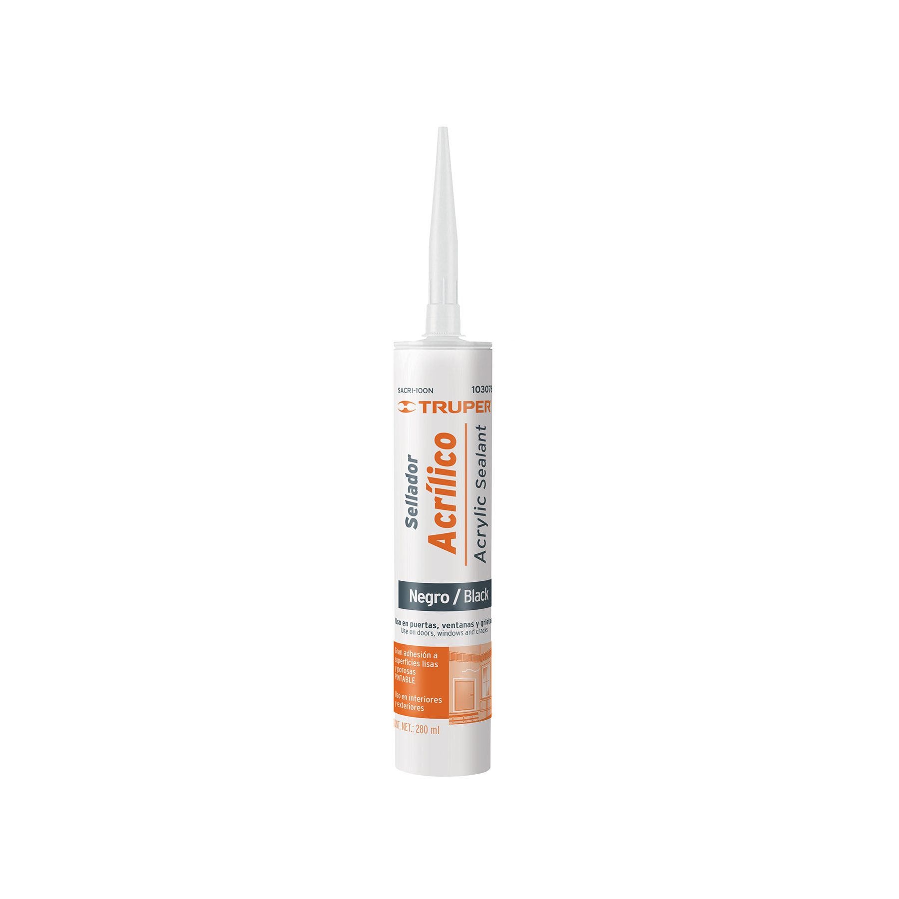 Sellador Acrilico de 280 Ml, Negro, Truper