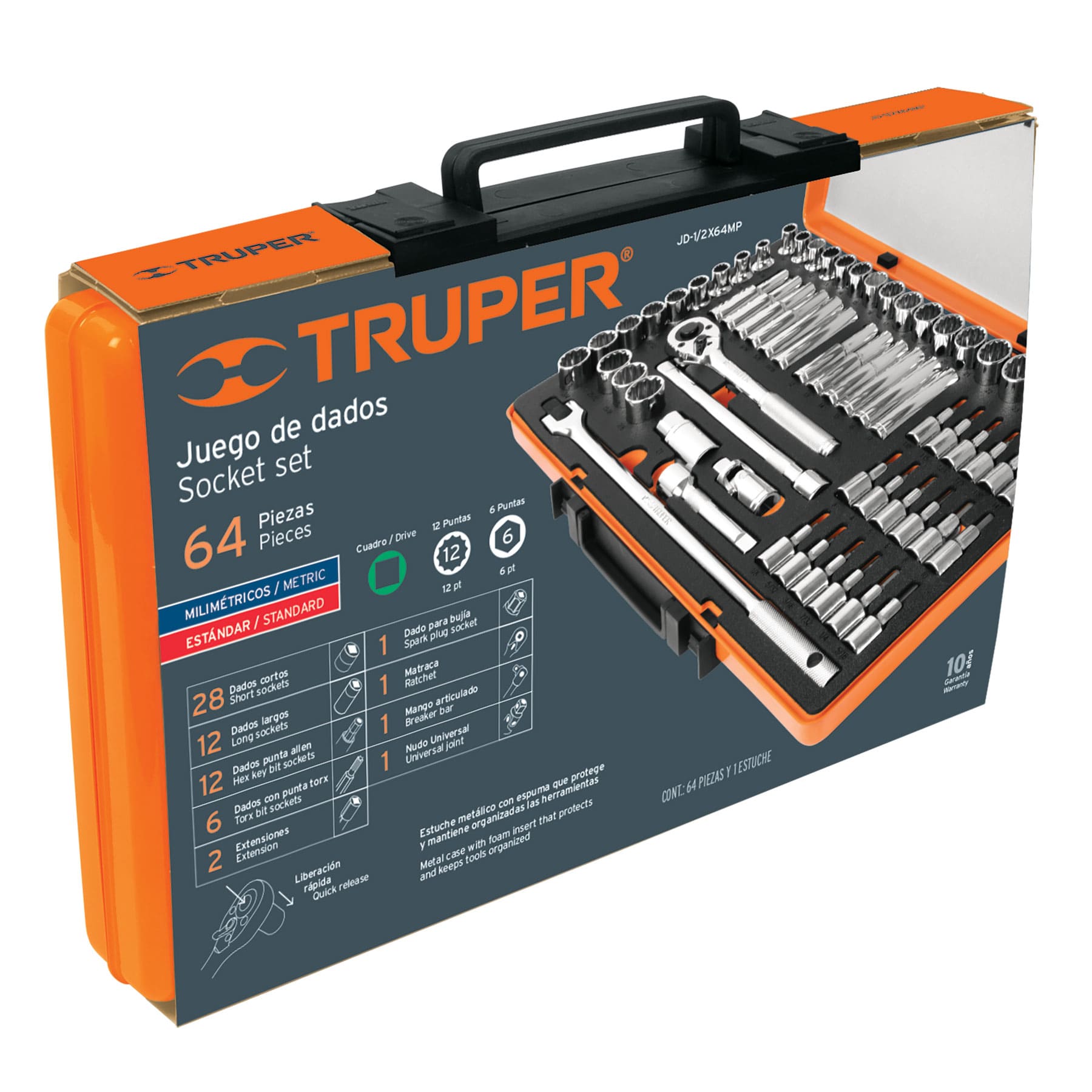 Juego de Dados Mm y Std con Matraca, Cuadro 1/4", Truper
