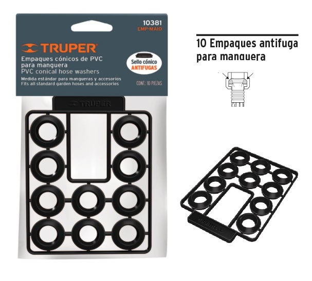 Bolsa con 10 Empaques de PVC Antifuga para Manguera, Truper