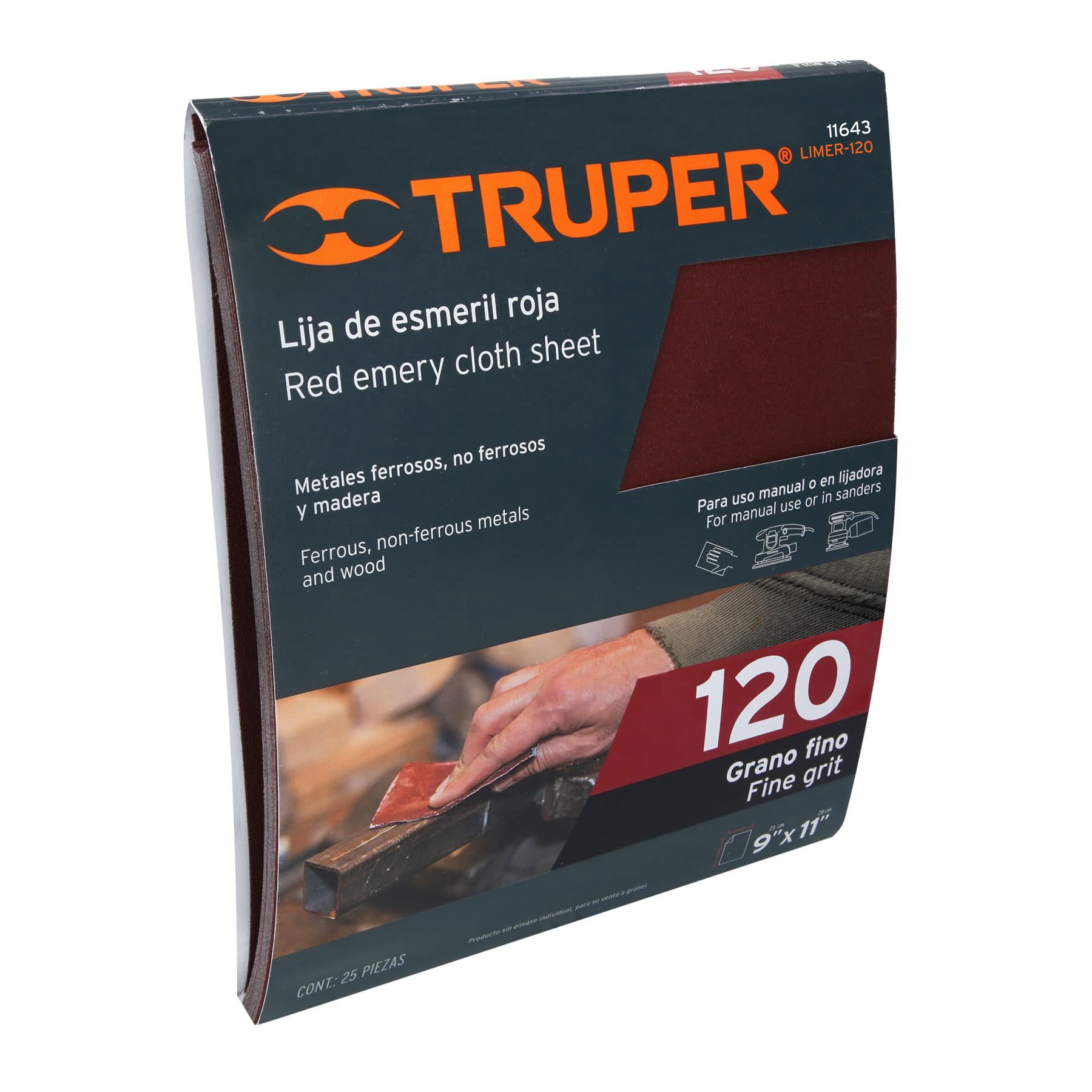 Lija de Esmeril Negra Grano 120 de Óxido de Aluminio, Truper