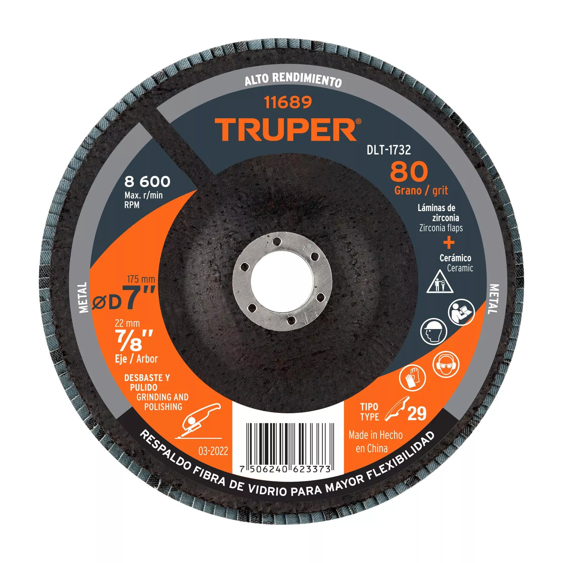 Disco Laminado 4-1/2", Grano 60 Centro 7/8", Fibra, Truper