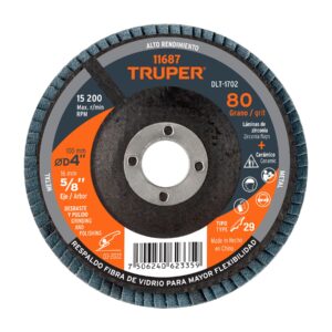 Disco Laminado 4-1/2", Grano 80 Centro 7/8", Fibra, Truper
