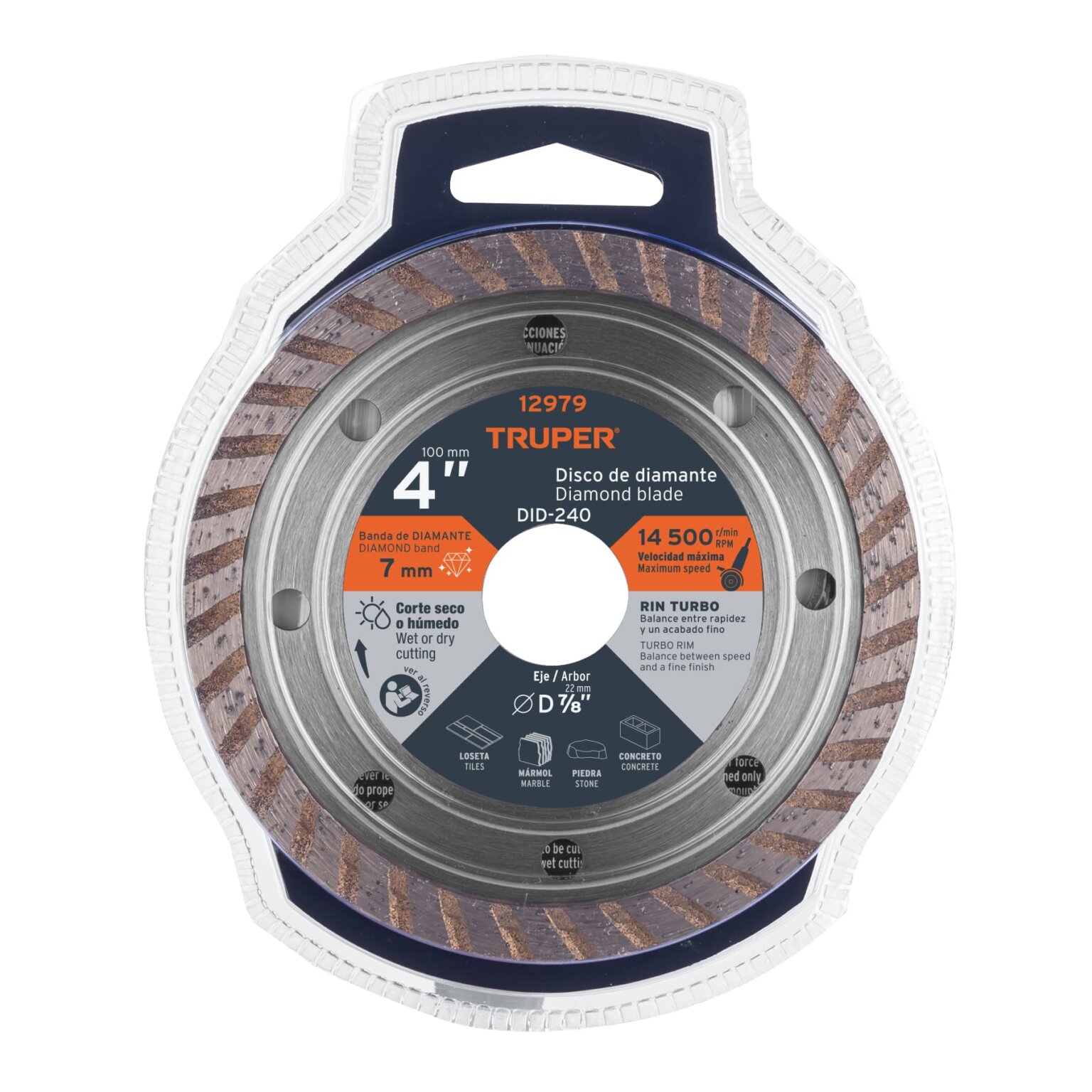 Disco de Diamante de 4" X 2.2 Mm, Rin Turbo, Truper