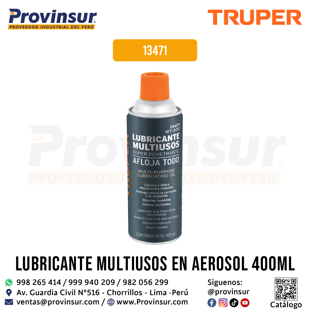 Lubricante Multiusos en Aerosol, 400ML (14oz), Truper