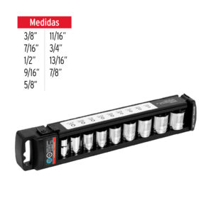 Juego de 9 Dados Cuadro 3/8" Mm, Truper