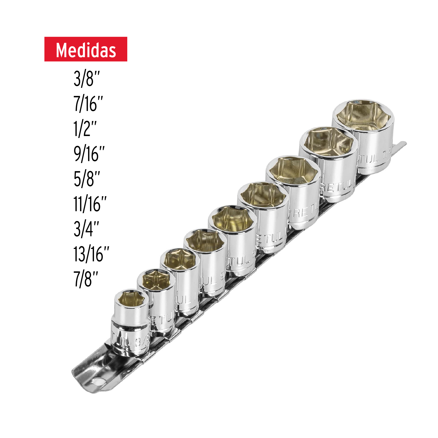 Juego de 9 Dados Largos Cuadro 3/8" Std, Truper