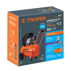 Kit Compresor Lub, 50l, Manguera y Pistola Grav, Truper