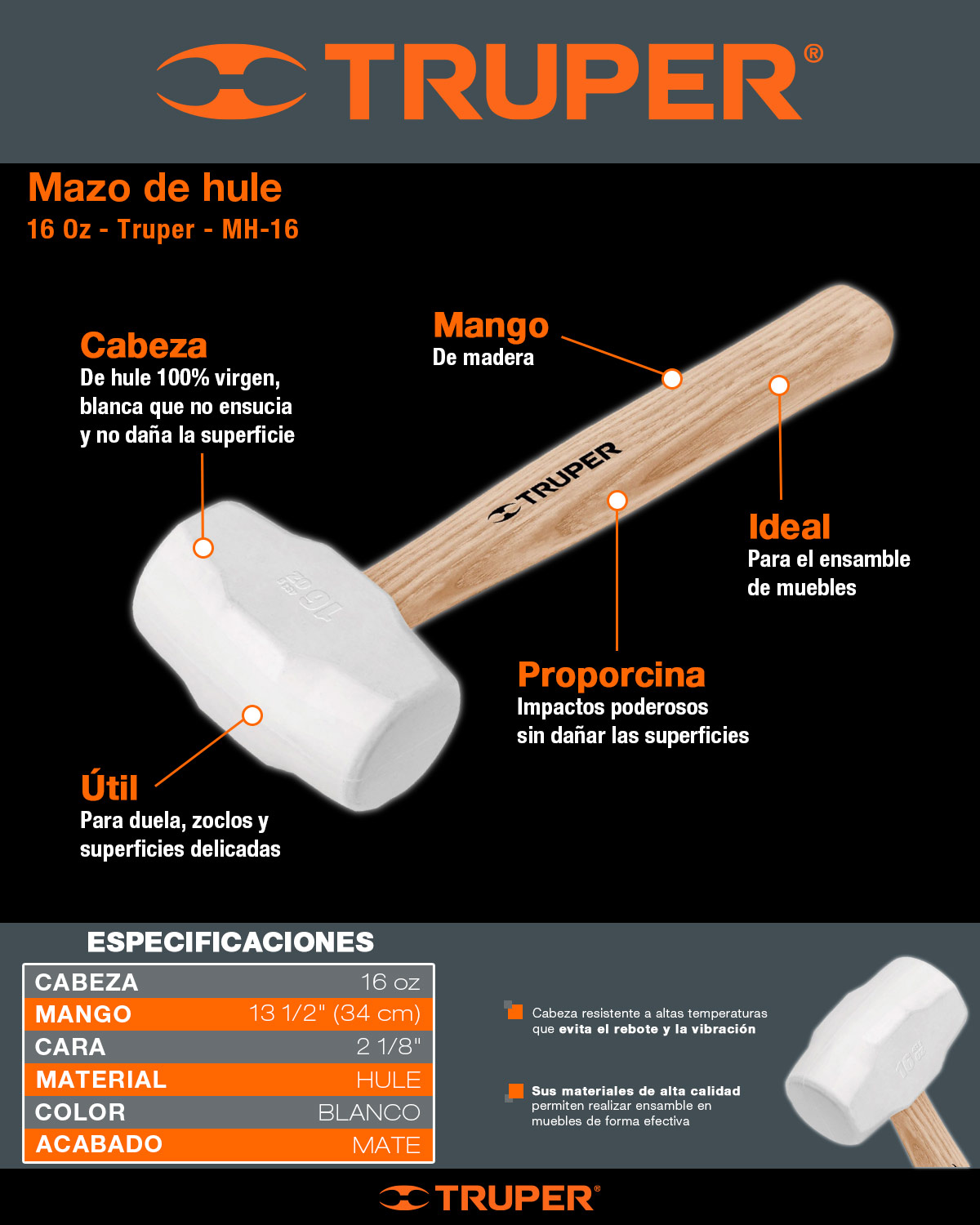 Mazo de Hule 16 Oz, Truper