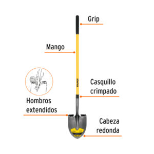 Pala Redonda Tru Pro, Mango Largo de Fibra de Vidrio 48