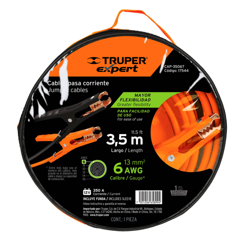 Cables Pasa Corriente 3.5 M, 350 A, 6 Awg, con Funda, Expert