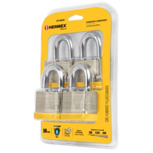 Juego de 4 Candados Cuerpo Laminado, 50 Mm, Hermex Basic