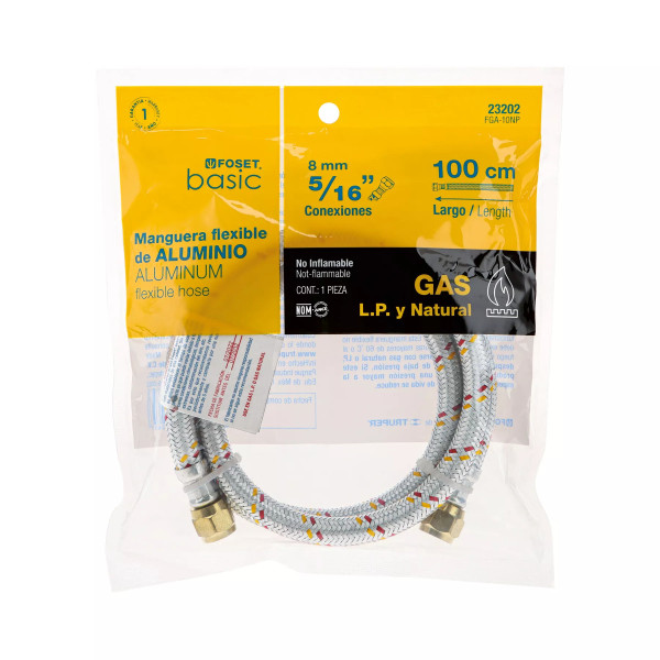 Manguera para Gas, Aluminio, 3/8" Flare, 200 Cm, Foset Basic