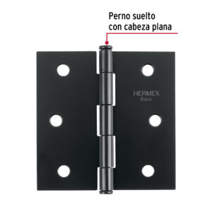 Bisagra Cuadrada 3", Negro Mate, Cabeza Plana, Basic