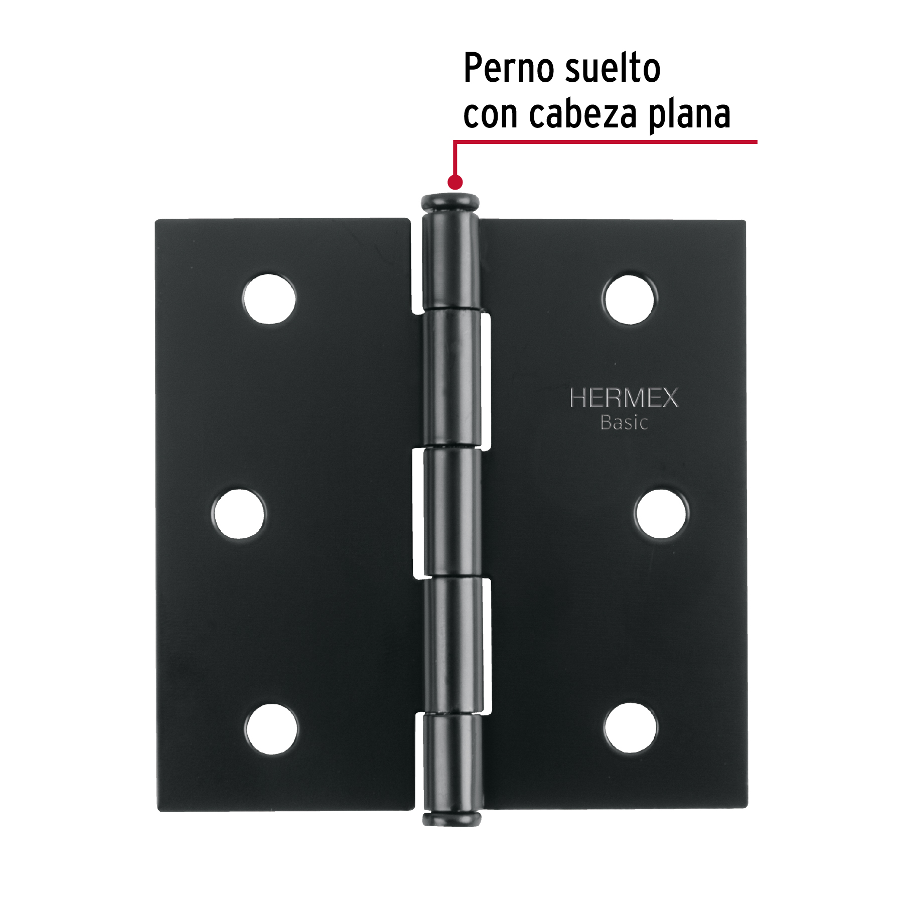 Bisagra Cuadrada 3", Negro Mate, Cabeza Plana, Basic