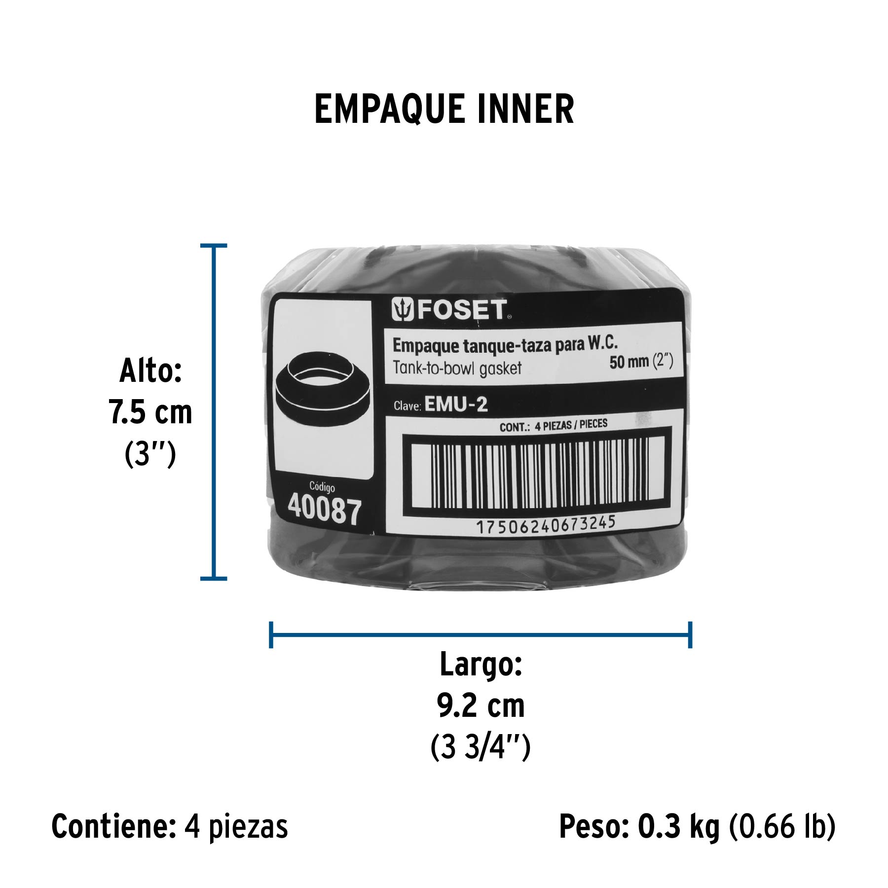 Empaque Unin Tanque-taza para Wc, 2", Foset