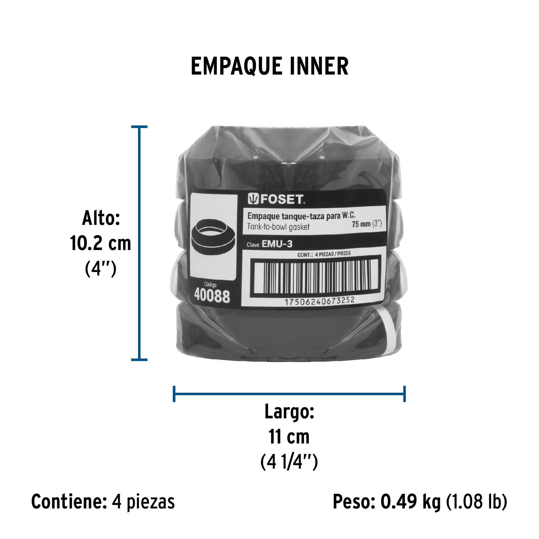 Empaque Unin Tanque-taza para Wc, 3", Foset