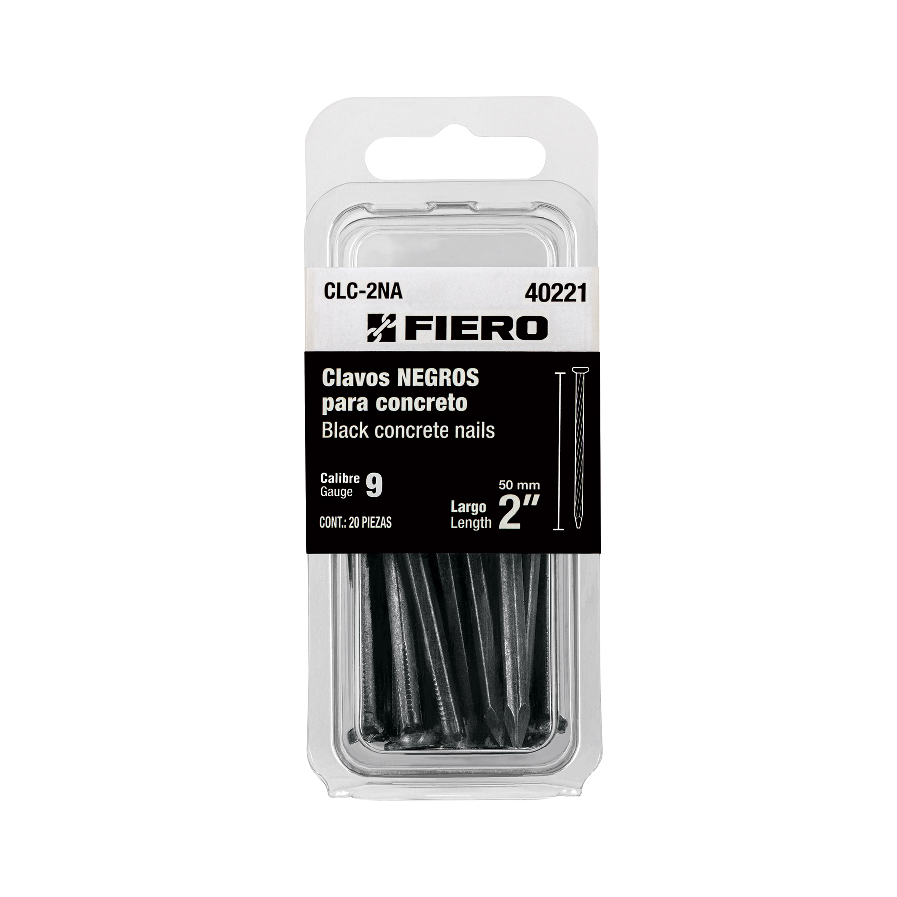 Blíster con 20 Clavos Negros para Concreto 2", Fiero