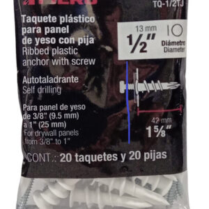 Kit 20 Taquetes Plásticos 1/2", para Panel de Yeso con Pijas #8