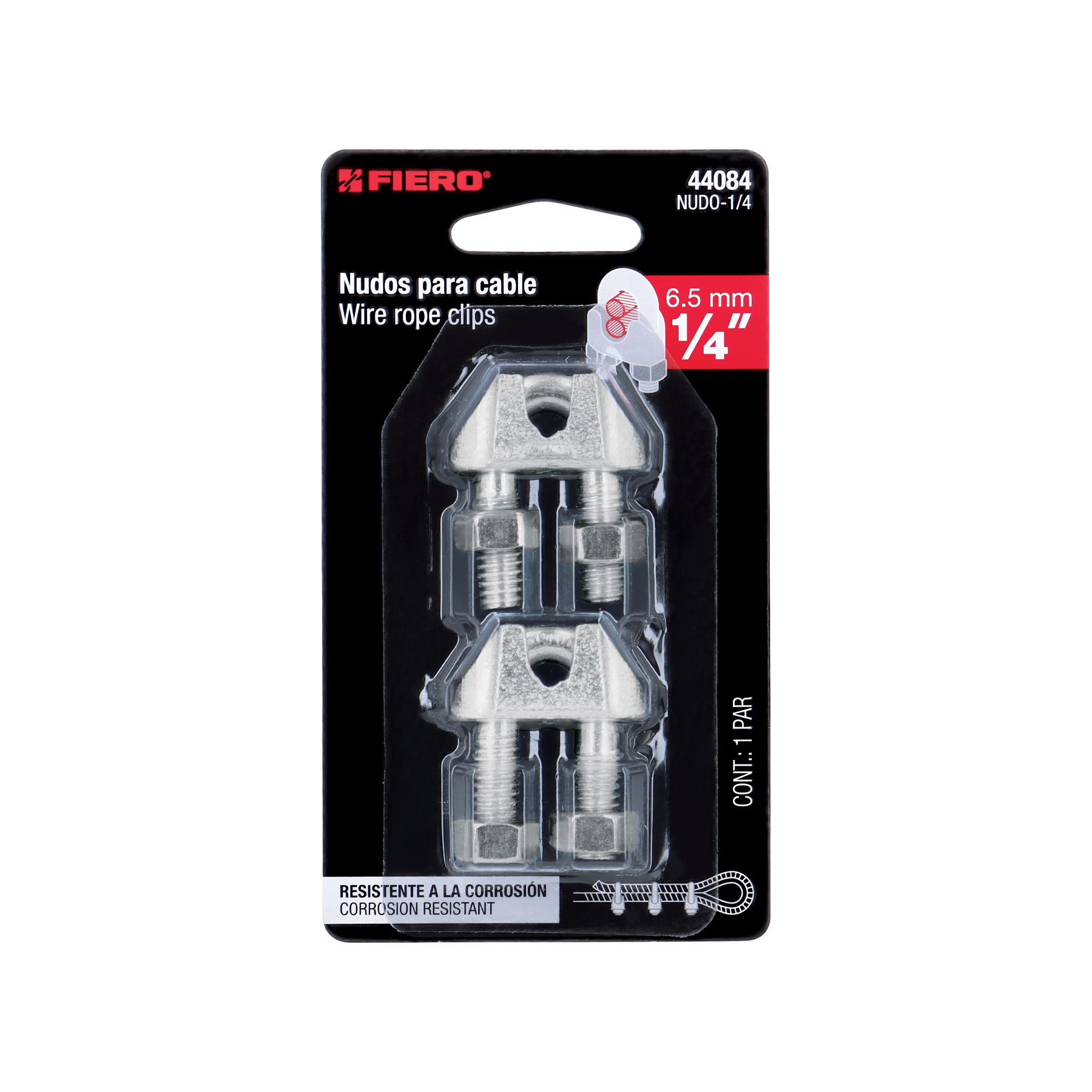 Blíster con 2 Nudos (perros) de Hierro para Cable de 1/4", Fiero