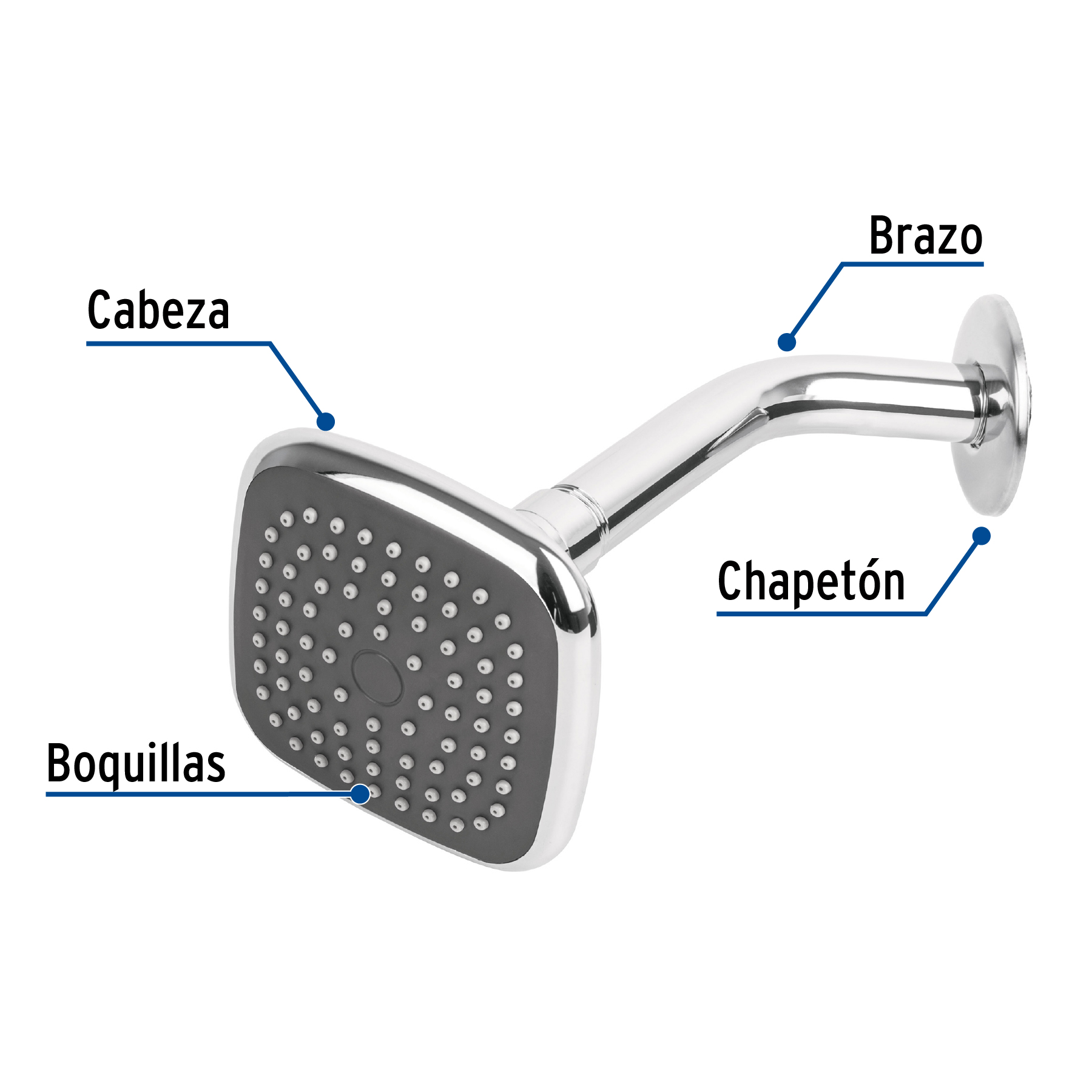 Regadera Cuadrada 3-3/4" Brazo y Chapetn de Acero, Basic