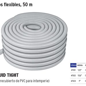 Rollo de 50 M de Tubo Flexible Liquid Tight de 1/2", Volteck