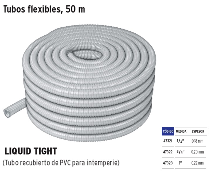 Rollo de 50 M de Tubo Flexible Liquid Tight de 1/2", Volteck