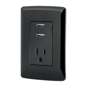Contacto Aterrizado + 2 Puertos Usb, Negro, Lnea Italiana