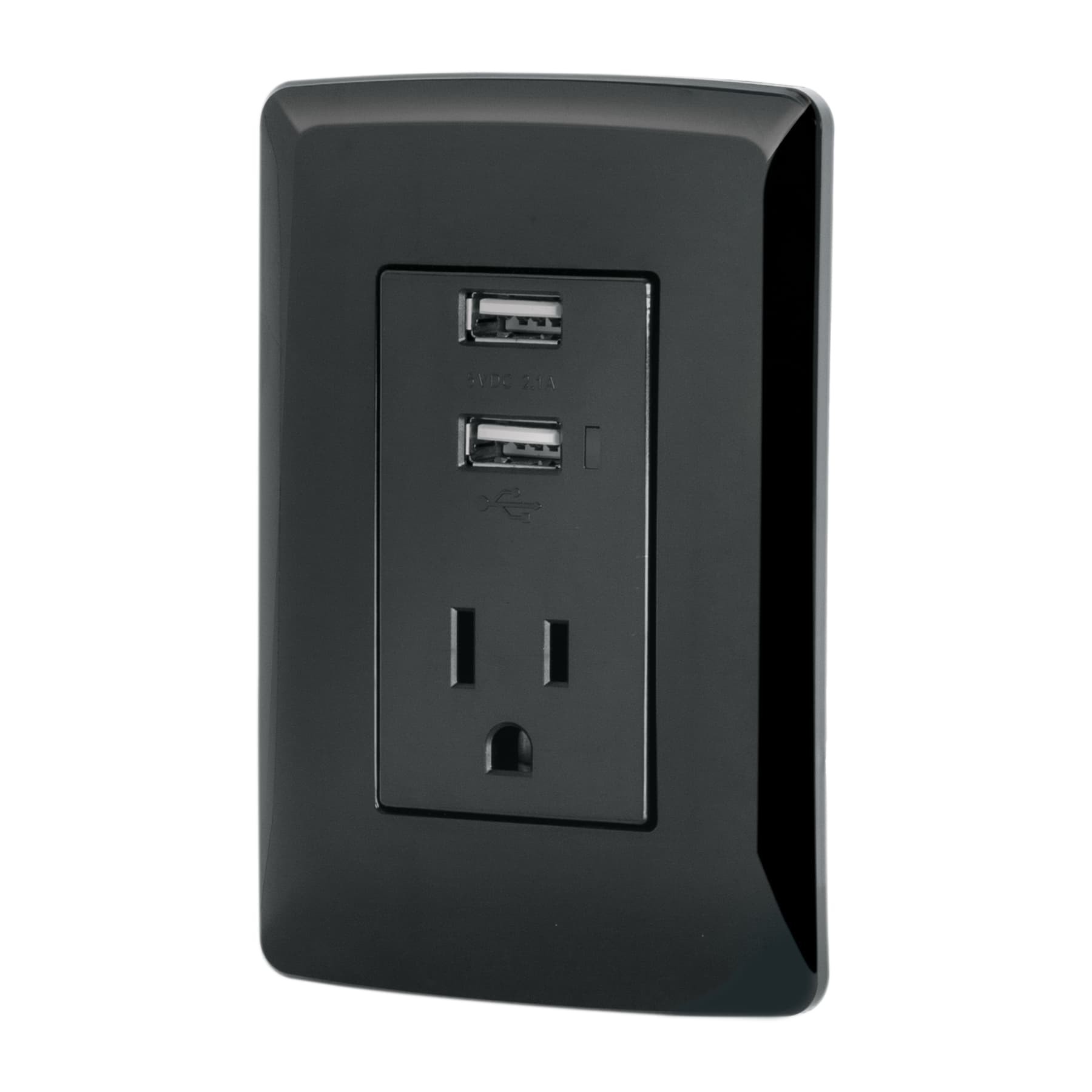 Contacto Aterrizado + 2 Puertos Usb, Negro, Lnea Italiana