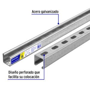 Perfil Monocanal Perforado de 3 M, 4 X 2 Cm Cal. 16, Volteck
