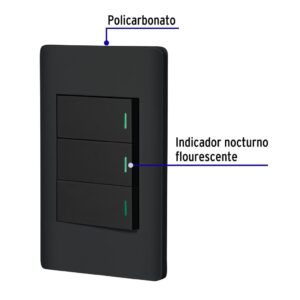 Placa Armada Negra 3 Interruptores 1 Mdulo, Lisboa, Volteck