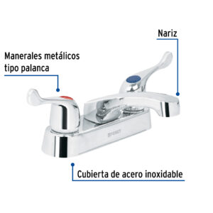 Mezcladora 4" para Lavabo, Nariz Larga, Manerales Palanca