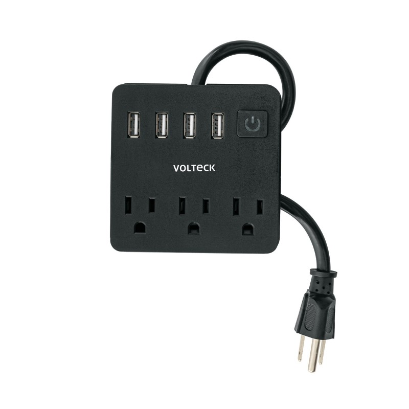 Multicontacto 16 Awg Domstico, 3 Entradas 4 Ptos Usb, Negro