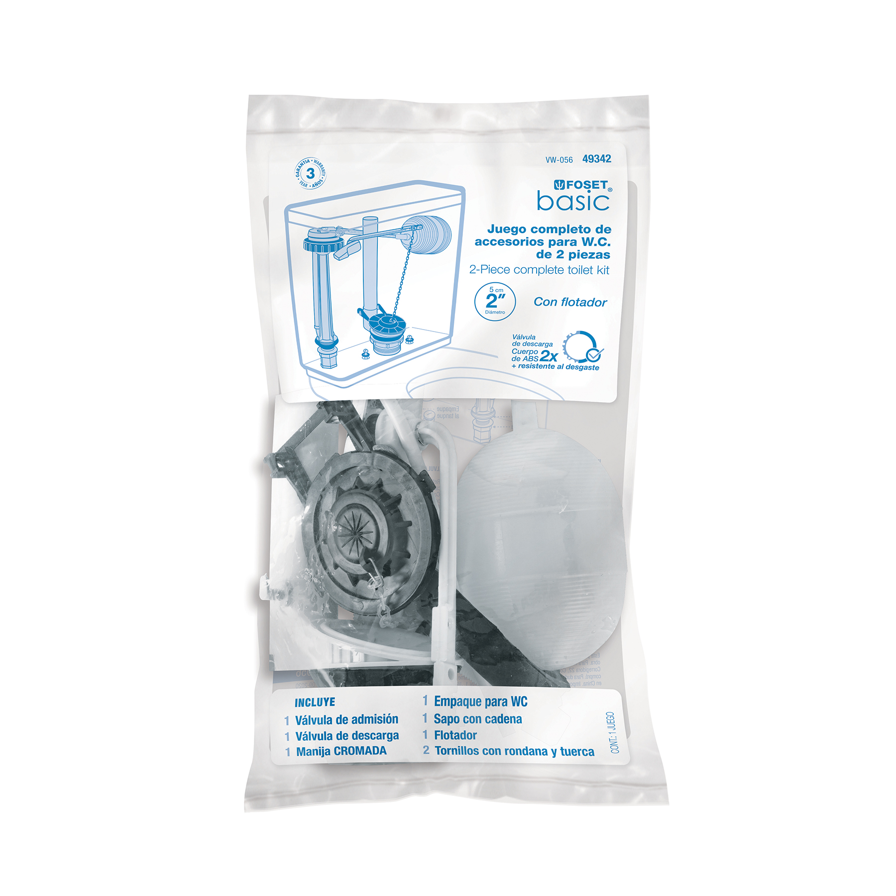 Juego Accesorios para Wc, 2" Flotador Trad, para Cromada, Basic
