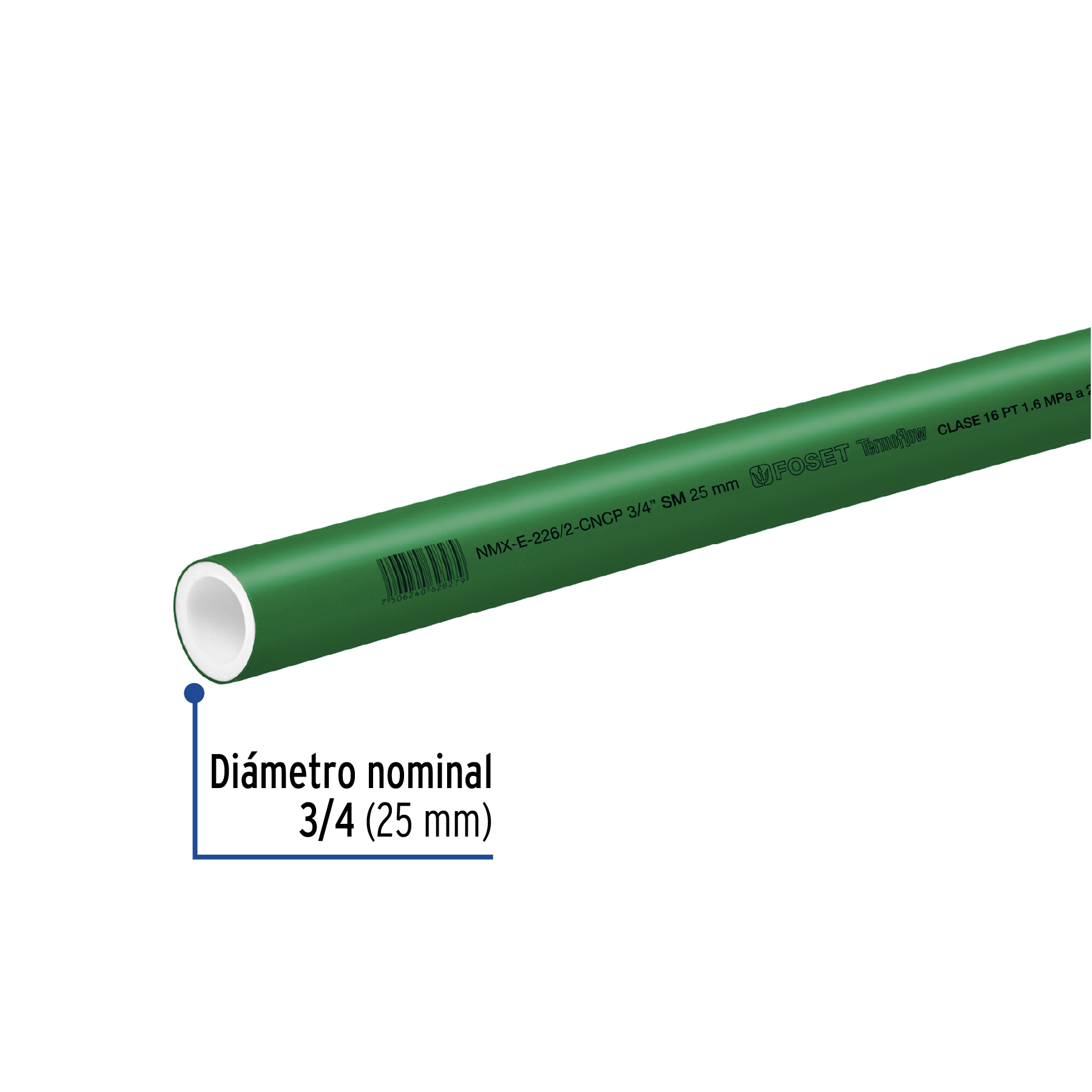 Tubo de 20MM (1/2") PPR HidrĂ¡ulico, 4m, 0.5kg, Foset