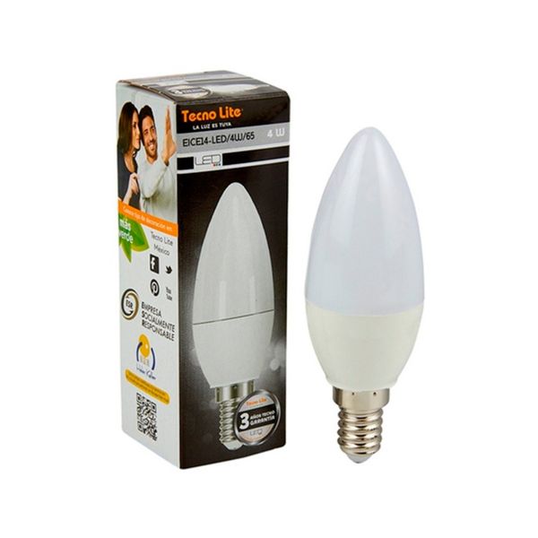 Foco LED Vela 4W E14 100-240V 3000K Luz Cálida