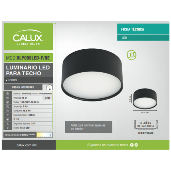 Luminaria LED 16W 100-240V Sobrep Calux Dlp098led-f/ne