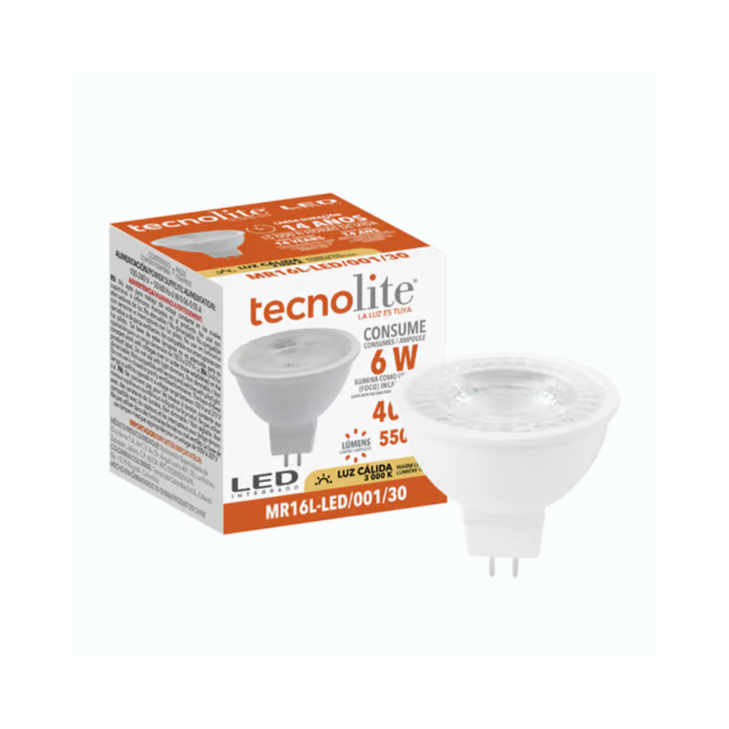 Lampara LED Mr16 6W Luz Neutra 550LM 100-240V 4000K