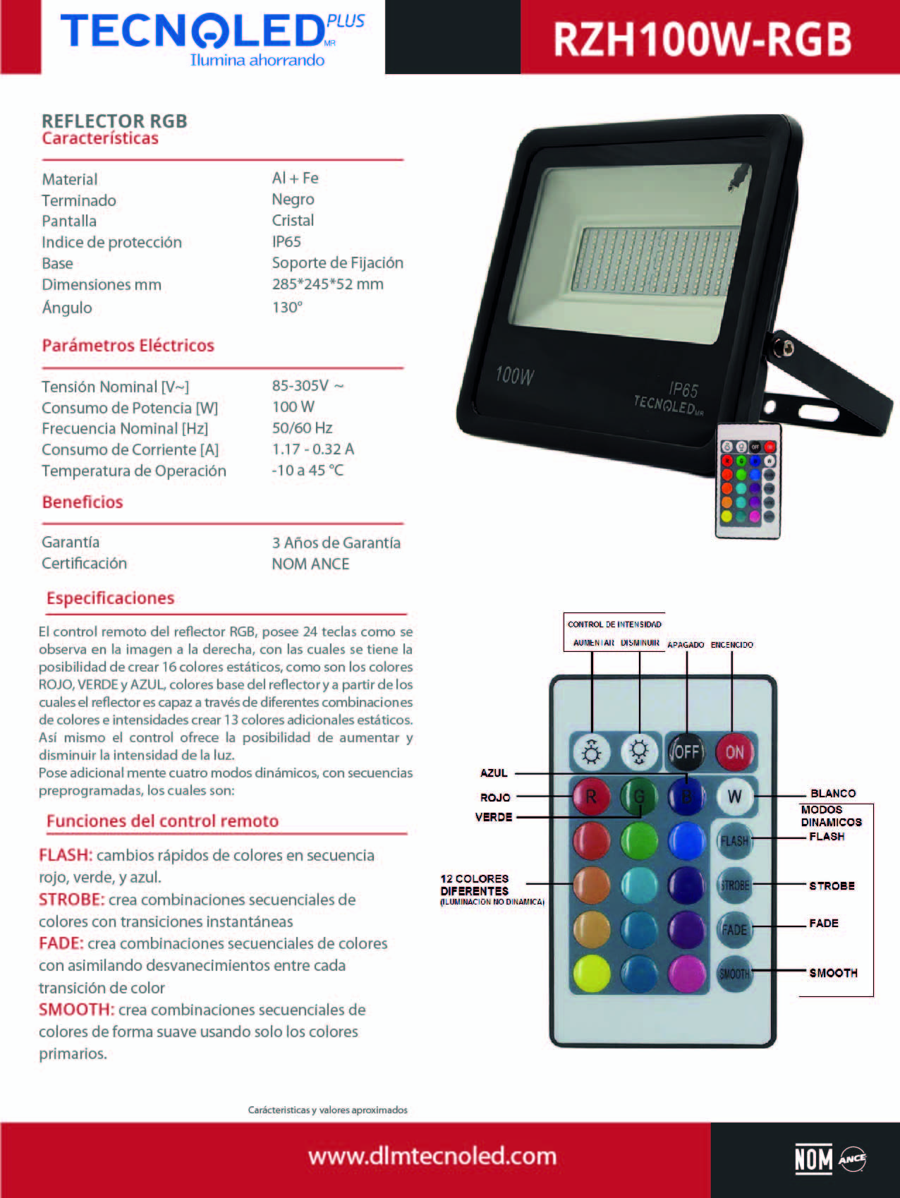 Reflector LED Rgb 100W Rzh-100w-rg Tecnoled