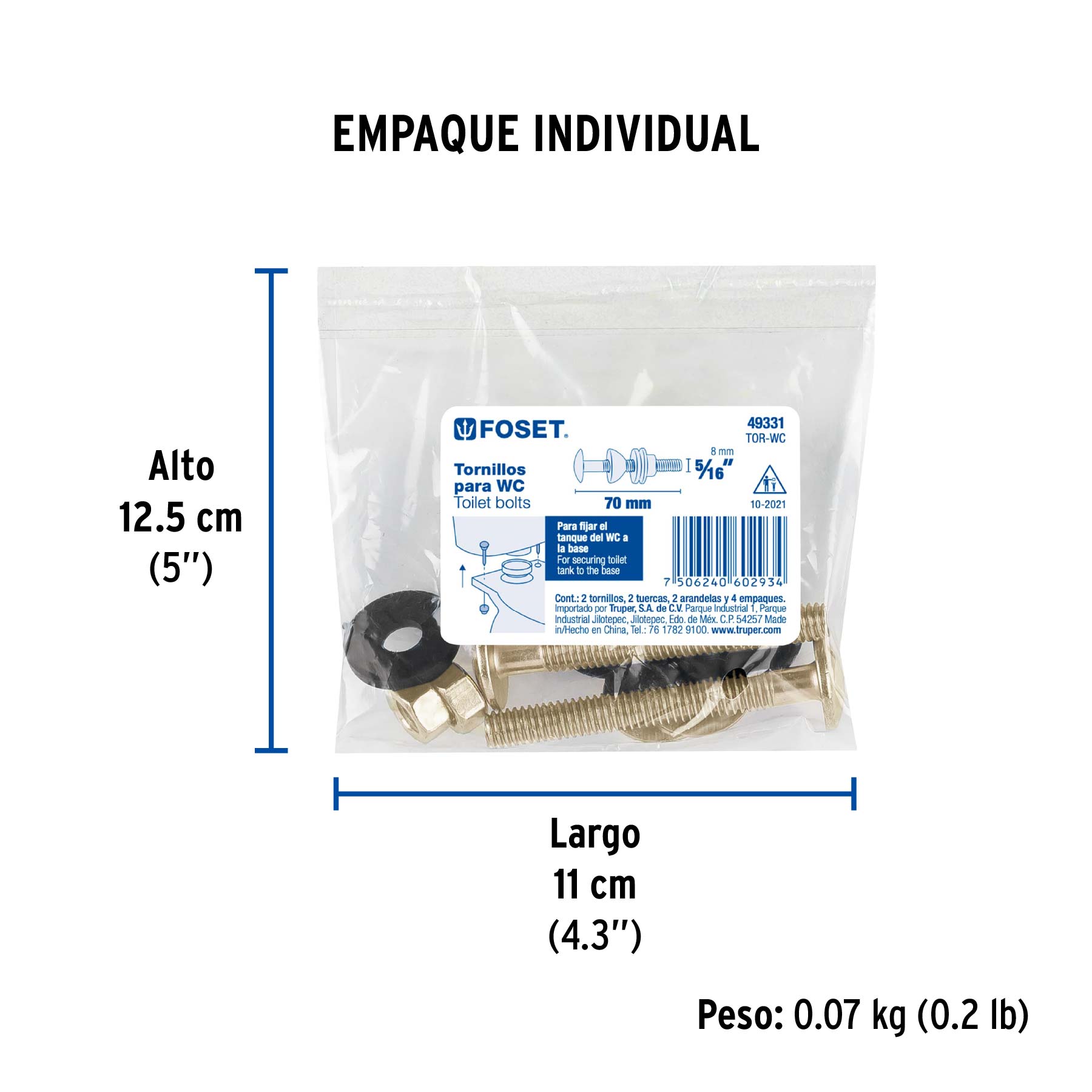 Bolsa con 2 Tornillos 5/16" X 70 Mm para Tanque de Wc A Base - Image 2