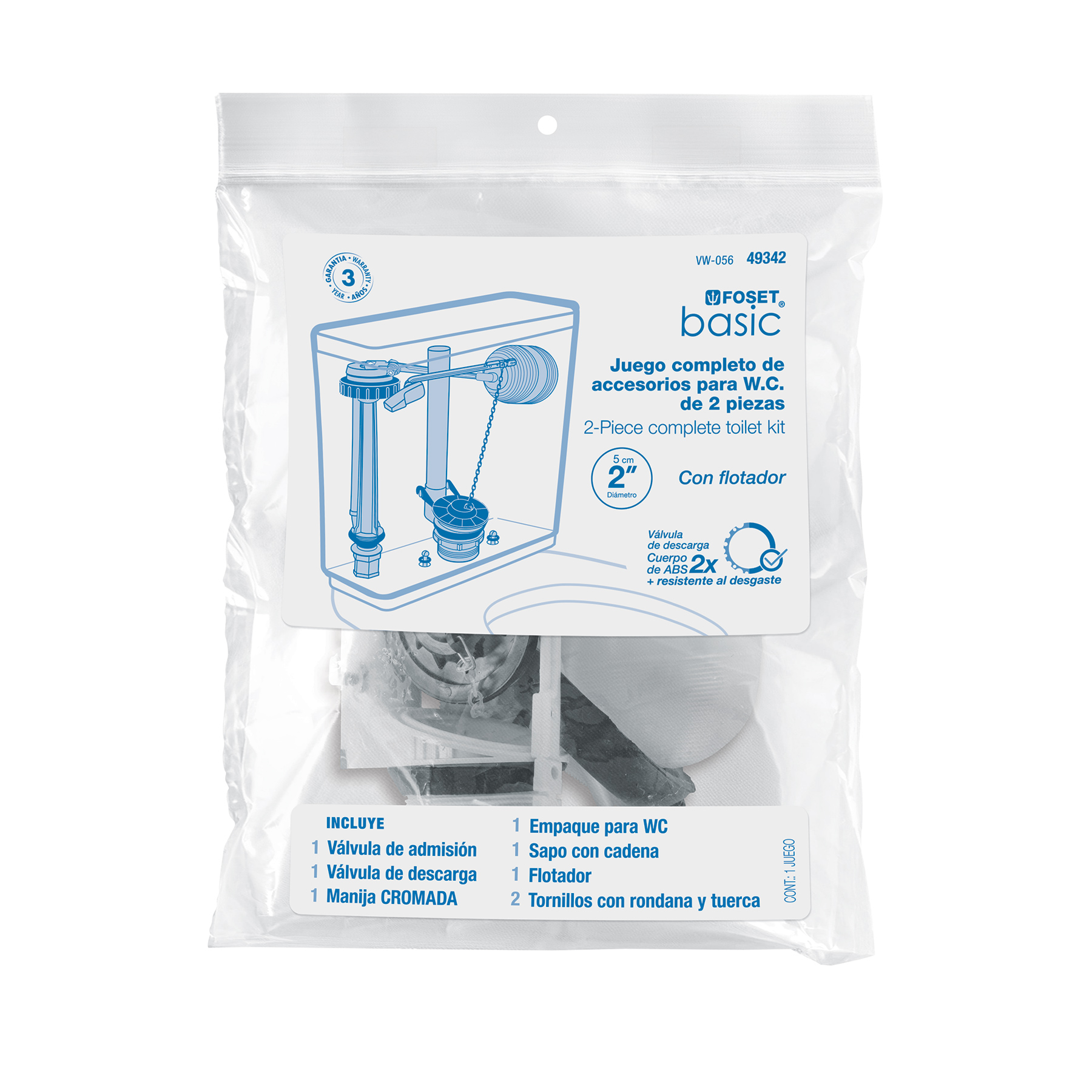 Juego Accesorios para Wc, 2" Flotador Trad, para Cromada, Basic - Image 5